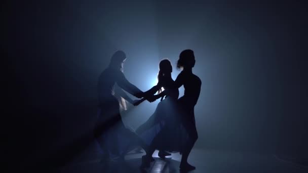 Ballerines professionnelles dansant au studio sous les projecteurs sur fond noir — Video