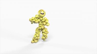 Beyaz arka plan üzerinde izole dans gülümseyen emoji 3d animasyon.
