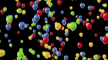 Alttan üste yükselen çok renkli balonların 3d animasyonu.