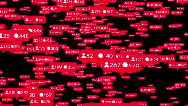 Animación de mensajes de medios y seguidores contando moviéndose aleatoriamente . — Vídeo de stock