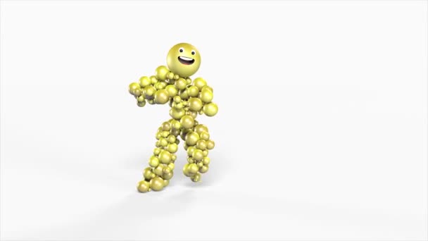 3D-animatie van dansen glimlachend Emoji geïsoleerd op witte achtergrond. — Stockvideo