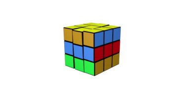 Editoryal görüntüleri: Beyaz arka plan üzerinde izole Rubiks küp çözme 3d animasyon.