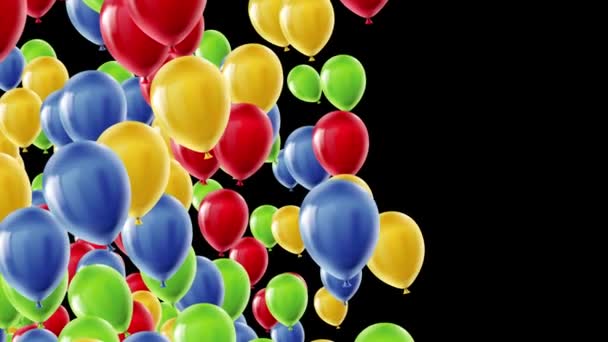 Animation 3D de ballons volants rouges, bleus, jaunes et verts . — Video