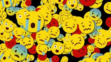 Yukarıdan aşağıya mutsuz büyük emoji düşen Animasyon.