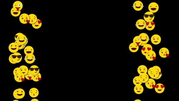 Animación, emoji feliz levantándose en ambos lados de la pantalla . — Vídeos de Stock