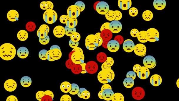 3D-animering av en fallande sociala nätverk olycklig emoji. — Stockvideo