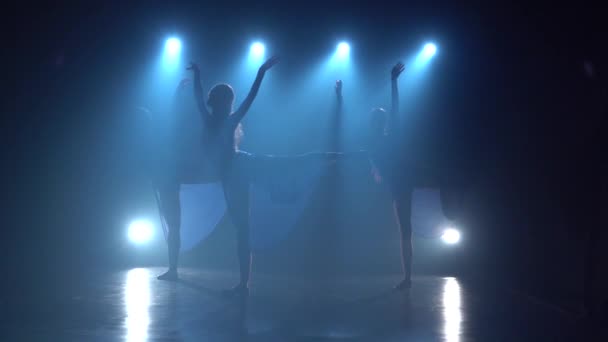 Slow Motion van drie fascinerende ballerina's dansen een modern ballet. — Stockvideo