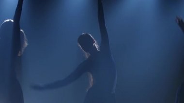 Yakın çekim yavaş hareket, bale üç sportif balerinler dans unsurları.