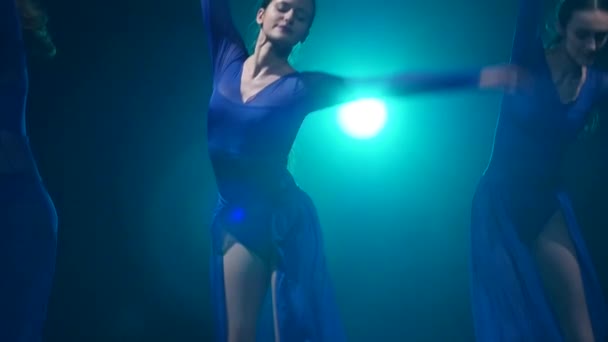 Close-up, Slow Motion van onder naar boven dansen ballerina's. — Stockvideo