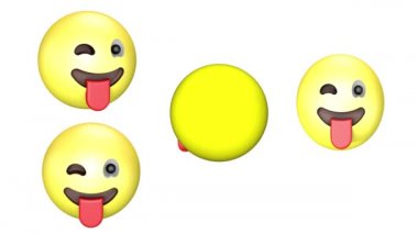 Bir göz kırpma ve dil emoji gösteren 3d animasyon.