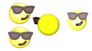 Bir sırıtma, döner ve sarı emoji atlama 3d animasyon.