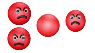 Kötü bir dönen ve kırmızı öfke emoji atlama 3d animasyon.