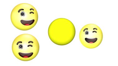 Bir göz kırpma ve gülümseyen 3d animasyon, dönen sarı emoji.