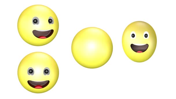 Animation 3D d'un emoji jaune large et rotatif souriant .