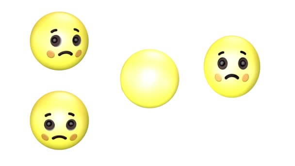 Animação 3D de um emoji triste girando e saltando amarelo . — Vídeo de Stock