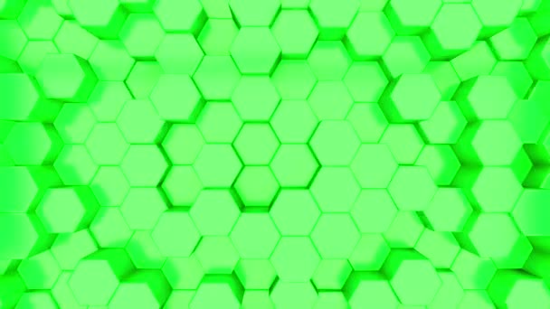 3D animation of a green hexagons rising up and down. — Stock Video