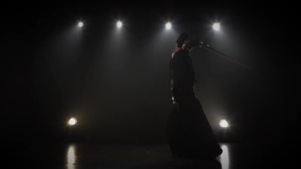 시나이 검으로 무술을 연습하는 검도 전투기. — 비디오