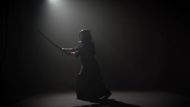 Kendo instructor practicing martial art with the Katana sword. — Stock Video