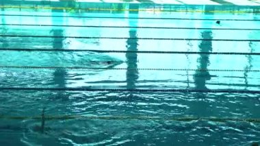 Mavi Su ve Yüzme Parçaları Bölücüler ile Havuz tanınmaz yüzücü siluet