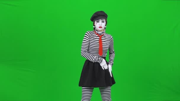 Mimin ruft an, redet. Green Screen, Chroma-Taste. — Stockvideo