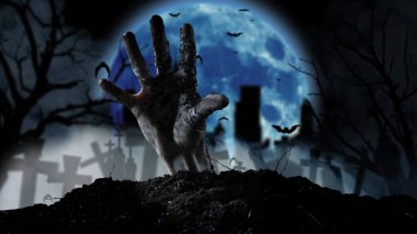 topraktan gelen zombi el ile korkunç mezarlık