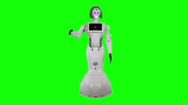 Robot el sallıyor. Yeşil ekran. Yavaş çekim