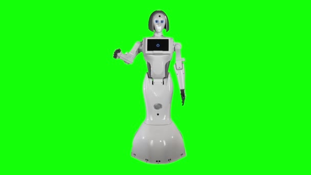 Robot despidiéndose. Pantalla verde. Movimiento lento — Vídeos de Stock