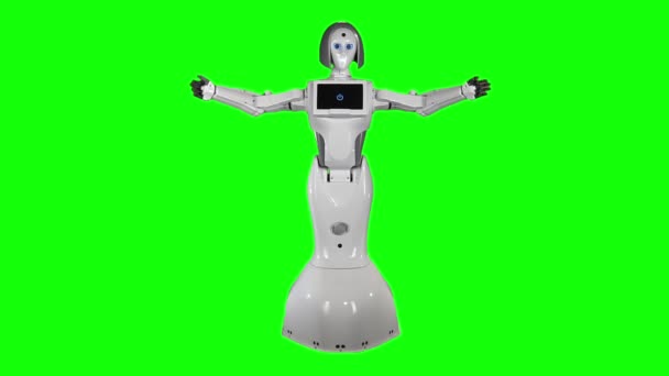 Robot raises his hands up. Green screen. Slow motion — Stock Video