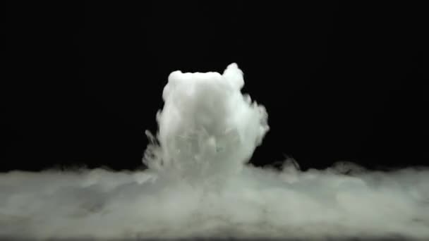 Konyaküveg a hatása a fehér száraz jég fekete alapon — Stock videók