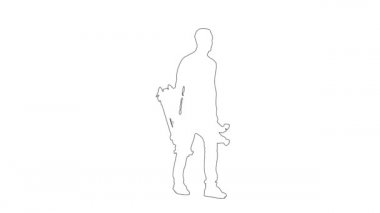 Kameramanın taslağı, elinde beyaz arka planda izole edilmiş bir kamera ve bir tripodla geliyor. Siluet