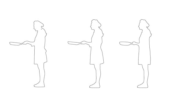Skizze einer Köchin, die auf Geschirrgeruch reagiert, isoliert auf weißem Hintergrund. Silhouette. Seitenansicht. 3 in 1 — Stockvideo