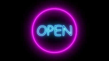 Siyah arkaplanda neon açık işaret animasyonu. Kusursuz döngü işareti aç.