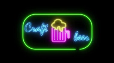 Siyah arka planda neon ışıklı bira gemisi. Parlak test döngüsü konsepti animasyonu. Klasik stil.