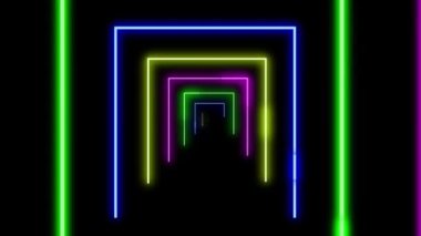 Neon tüneli parlak çizgileriyle soyut arka plan geometrik şekiller, döngülü animasyon. Renkli ışıklar ızgara döngü arkaplanı.
