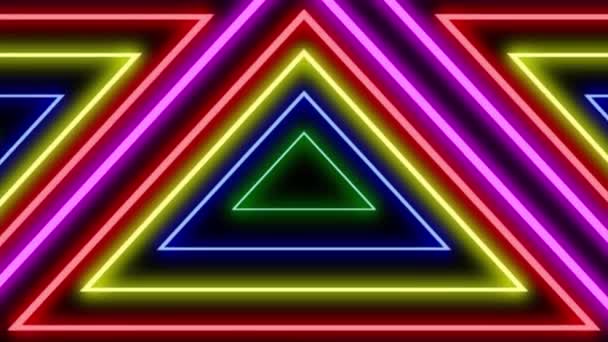 Sfondo astratto con luci al neon triangoli, animazione loop. Linee luminose colorate — Video Stock
