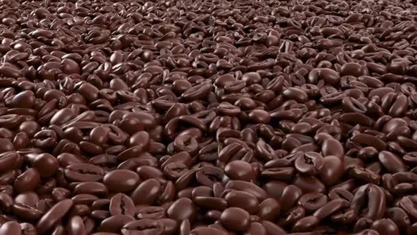 Biji kopi panggang coklat. Tutup. Produksi Peti Mati. Kopi di Sarapan. Animasi closeup 3d — Stok Video