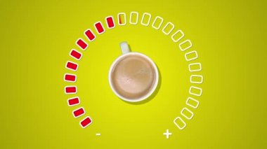 Yakıt göstergesi, sarı arka planda kahve ile yakıt seviyesini gösteriyor. Kahve yaratıcı fikir geçmişi.