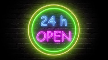 Duvarın arka planında 24 saat açık neon ışığı animasyonu. Kusursuz döngü işareti aç.