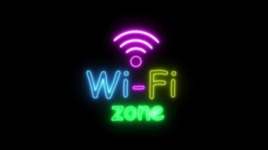Siyah arkaplanda animasyon wifi bölgesi neon ışığı.
