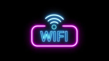 Döngüye alınmış konsept animasyonunda siyah arkaplanda animasyon wifi neon ışığı.