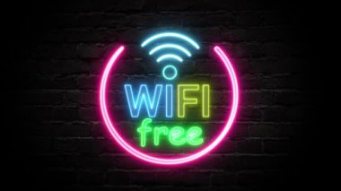 Döngüye alınmış konsept animasyonunda tuğla duvar arkaplanındaki animasyonsuz kablosuz neon ışığı.