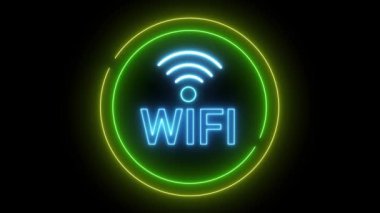 Döngüye alınmış konsept animasyonunda siyah arkaplanda animasyon wifi neon ışığı.