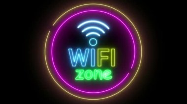 Döngüye alınmış konsept animasyonunda siyah arkaplanda animasyon wifi bölgesi neon ışığı.