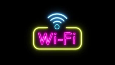 Döngüye alınmış konsept animasyonunda siyah arkaplanda animasyon wifi neon ışığı.