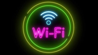Döngüye alınmış konsept animasyonunda siyah arkaplanda animasyon wifi neon ışığı.