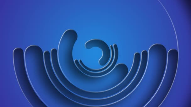 Background with a spiral effect of rotation. Blue half rings 3D animation. — Stock Video