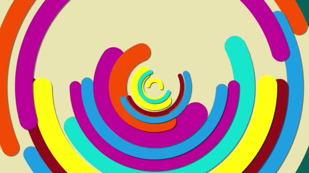 Heller Hintergrund mit spiralförmigem Rotationseffekt. Farbige halbe Ringe 3D-Animation. — Stockvideo