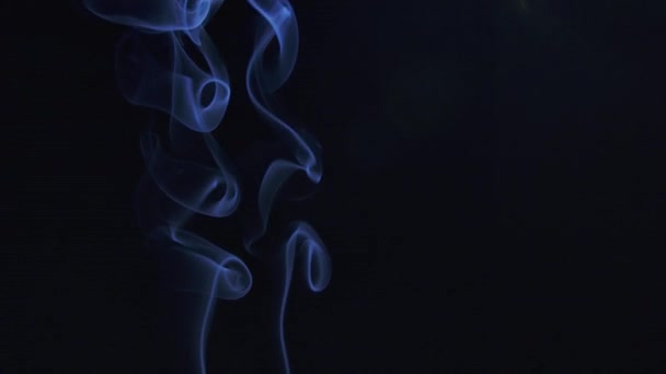 Nuvem de fumaça abstrata na forma de uma espiral. A fumaça azul flutuando lentamente através do espaço contra o fundo preto. Fecha. Movimento lento . — Vídeo de Stock