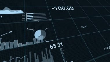 Kara arkaplanda borsa kalbi olan grafiklerin animasyonu. Covid-19 salgını başladığından beri piyasa çöküşünü resmediyor.