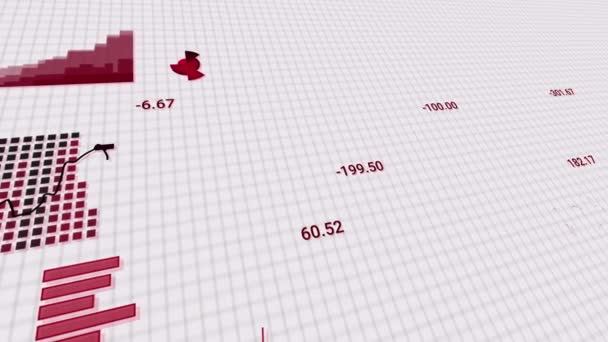COVID-19チャートとコロナウイルスパンデミックによる経済株式市場のグラフ。赤のアニメーション. — ストック動画